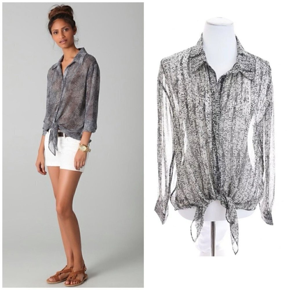 Rory Beca Sz S Reptile Print Georgette Sheer Tie Front Blouse Top Shirt Womens